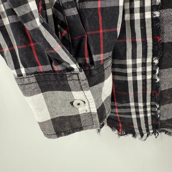 Desigual Shirt Women's Size Medium 'Vive' Patchwork Plaid Long Sleeve Cotton B&W - Picture 11 of 16